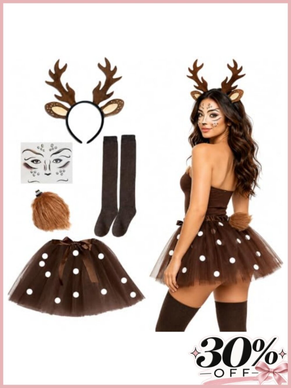 Women's Deer Costume 5-Piece Set Halloween Reindeer Cosplay Outfit